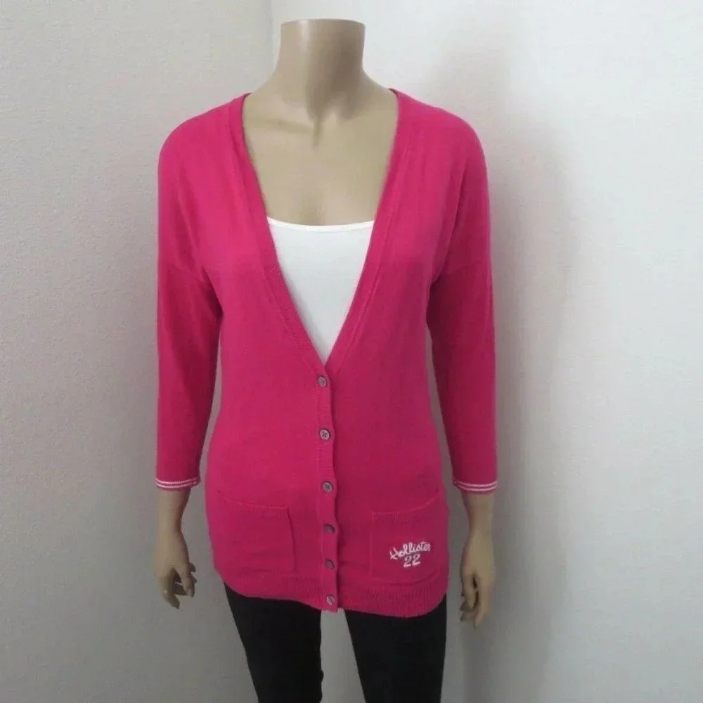 Hollister Logo Cardigan Size Medium Sweater Pink